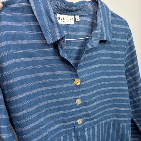 Habitat Linen Button Top Sz M White Blue Pin Striped Style 42511 Coastal Chic - Picture 11 of 16